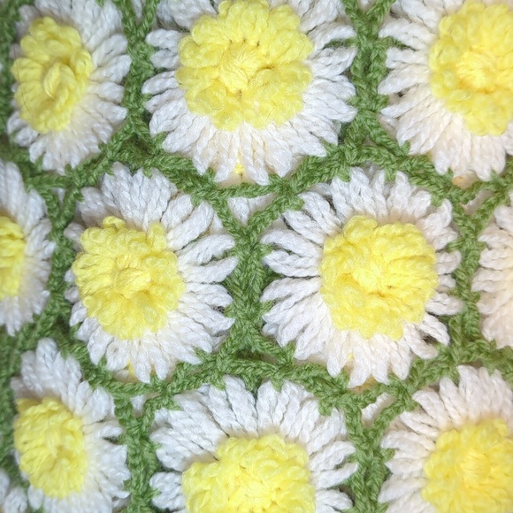 Vintage Handmade Ditsy Daisy Daisy Chain Throw Blanket 47" x 62" - Picture 5 of 5